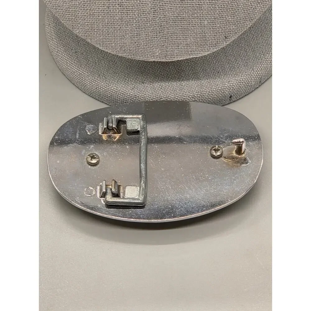 Western belt Buckle Engraved Silver-Tone With A Polished Agate Gemstone Cabochon